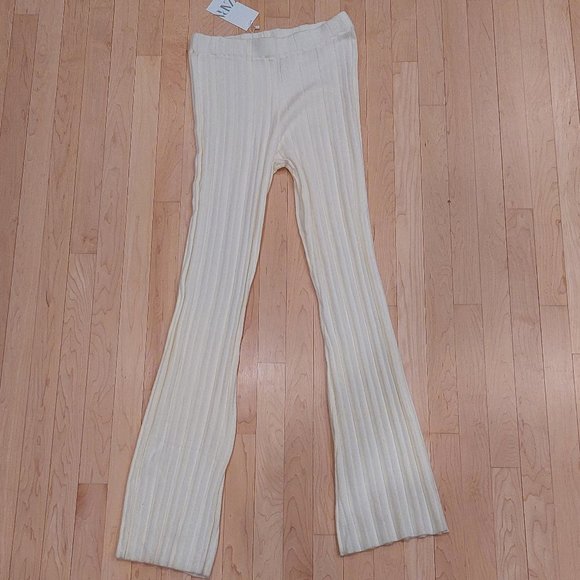 Zara ribbed pull on cream pants size L NWT - Picture 1 of 6